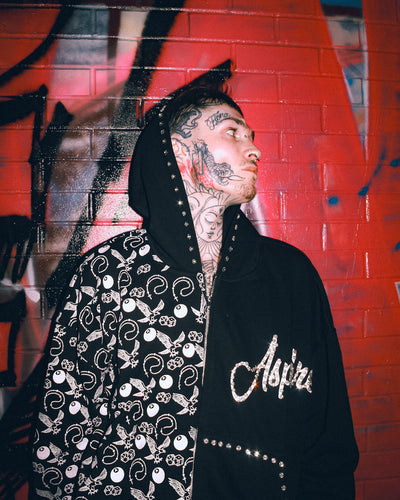 Gem stone zip up black
