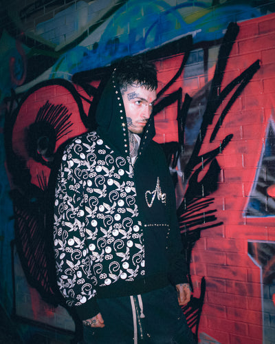 Gem stone zip up black