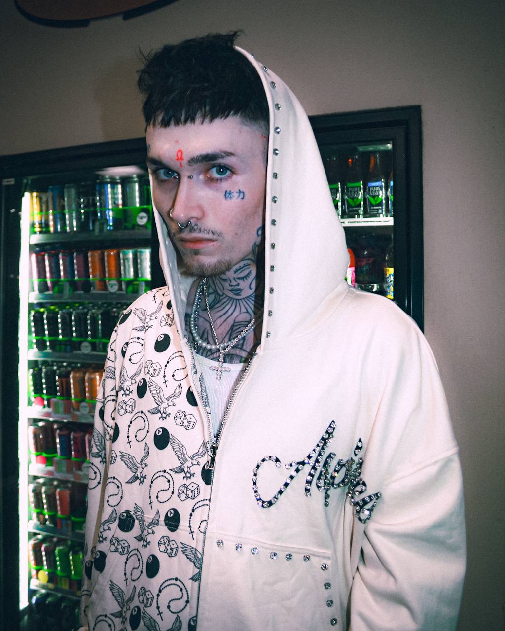 Gem stone zip up cream