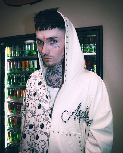 Gem stone zip up cream